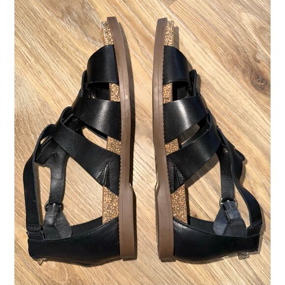 Earth Dale Flat Sandal Black Leather - size 8 - T4 - Picture 9 of 11